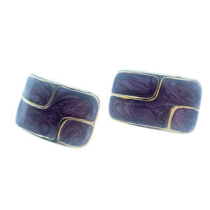 Vintage Purple Enamel Statement Earrings Gold Tone Abstract Retro